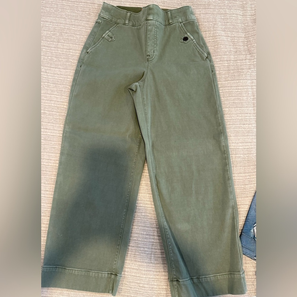 SPANX Women Olive Twill Crop Wide Leg Pant
